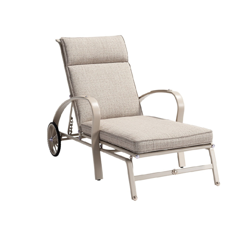 Adjustable Outdoor Chaise Lounge with Wheels and Cushioned Seating