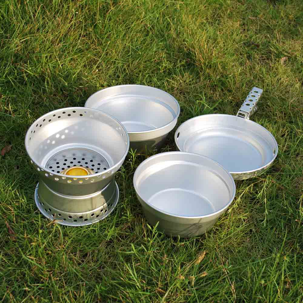 Backpacking Picnic for Spirit Cookware Pot BBQ Cooking Hiking Set Pan with Portable Yabuy Gripper Camping with Stand Mess Stove Kit