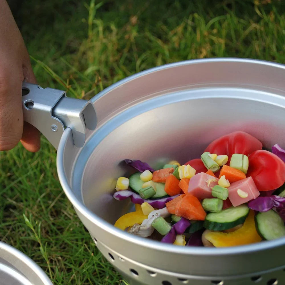 Backpacking Picnic for Spirit Cookware Pot BBQ Cooking Hiking Set Pan with Portable Yabuy Gripper Camping with Stand Mess Stove Kit